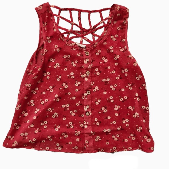 Mine Red Backless Tank Top Flower Buttons EUC M - Picture 7 of 11
